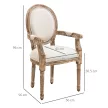  Küchenstuhl mit Armlehnen Polsterstuhl Esszimmerstuhl Retro-Design im Leinen-Optik für Wohnzimmer Gummiholz Cremeweiß+ helle Holzfarbe 56 x 56 x 96 cm