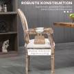  Küchenstuhl mit Armlehnen Polsterstuhl Esszimmerstuhl Retro-Design im Leinen-Optik für Wohnzimmer Gummiholz Cremeweiß+ helle Holzfarbe 56 x 56 x 96 cm