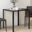  Quadratischer Esstisch für 4 Personen, Tischplatte aus Hartglas, für Küche und Esszimmer, 75 x 75 x 75 cm, Schwarz
