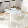 Négyzet alakú étkezőasztal 4 személyes, edzett üveg asztallappal, konyhába és étkezőbe, 75 x 75 x 75 cm, fehér