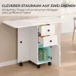 Összecsukható étkezőasztal, gurulós konyhaasztal fiókokkal és szekrénnyel, fehér