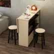 3 részes bárgarnitúra, bárasztal összecsukható asztallappal, 2 bárszék, 6 tárolórekesz, fekete+tölgy, 116 x 70 x 89,5 cm