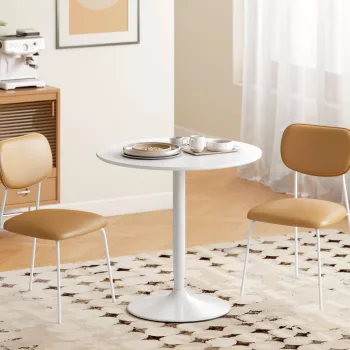   Étkezőasztal 2 személyes, kerek asztallap Ø80 cm, MDF és acél, csúszásmentes, fehér, 75 cm magas