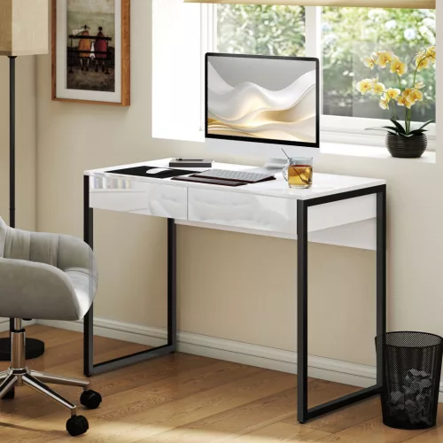 Íróasztal 100 x 50 cm Számítógépasztal Irodai asztal 2 fiókkal, kis szobákba, Fekete