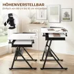  Höhenverstellbarer Zeichentisch, Arbeitstisch mit Hocker und Schubladen, Weiß
