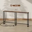  Schlanker Konsolentisch mit Ladestation, Industriestil, Stahlrahmen, Braun