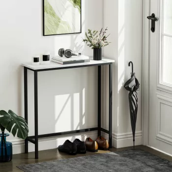   Konsolentisch Flurtisch mit verstellbar Fußpads, Kippschutz 75 x 24 x 76 cm für Kleinen Raum Schwarz