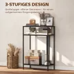 Konzolasztal 3 polccal, keskeny előszobai asztal, acél váz, nappaliba/előszobába, 55 cm, fekete