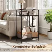 Konzolasztal 3 polccal, keskeny előszobai asztal, acél váz, nappaliba/előszobába, 55 cm, fekete
