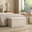 Tárolós puff, kárpitozott pad tárolóhellyel és fedéllel nappaliba, hálószobába, előszobába, krémfehér