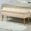 Bársonyhatású tárolópad, kárpitozott lábtartó tűzött mintával, fém váz, 102 x 35 x 43 cm, bézs