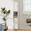 Hoher schlanker Badezimmerschrank mit Türen, offene Regale, 30 x 30 x 170 cm, Weiß