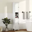 Hoher schlanker Badezimmerschrank mit Türen, offene Regale, 30 x 30 x 170 cm, Weiß