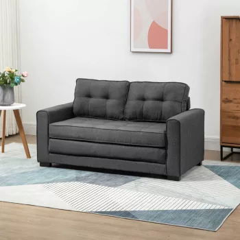   Kanapéágy, kihúzható kanapé, kétszemélyes szövetkanapé, kanapéágy, ülőgarnitúra vászonhatású felülettel, gumifa, szürke, 147,5 x 75 x 85 cm