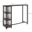  Bartisch Stehtisch Küchentresen, Industriedesign, 3 Regale, 120 x 40 x 105 cm; Schwarz + Braun