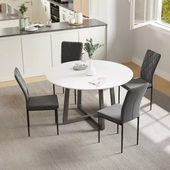    4er-Set Esszimmerstühle in Samtoptik, Moderne Polsterstühle mit Metallbeinen, für Esszimmer, Schlafzimmer, Küche, Grau
