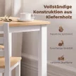 5 darabos étkezőgarnitúra 4 főre, vidéki stílusú étkezőasztal és székek tömör fából, natúr/fehér