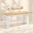 Kétszemélyes pad, tölgyfahatású fapad, stabilizáló keresztléccel, nappaliba, étkezőbe, előszobába, gumifa, fehér