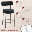 2 darabos bárszék szett kárpitozott ülőfelülettel és lábtartóval, gyapjú huzattal, fém vázzal, fekete színben