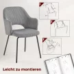 Étkezőszék, kordbársony kárpitozás, kagyló alakú, fém lábak, lábpárna, szürke