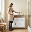 Tálalószekrény állítható polcokkal, büfészekrény 3 fiókkal, 3 ajtóval, 95 cm, fehér