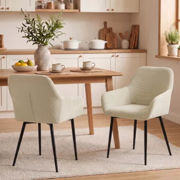   Étkezőszékek, 2 db-os szett, kárpitozott konyhaszékek fém lábakkal, krémfehér