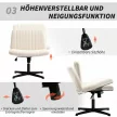  Homeoffice Stuhl höhenverstellbar Drehstuhl mit Leinenoptik Schneidersitz-Stuhl bis 120 kg belastbar, Cremeweiß