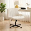 Homeoffice Stuhl höhenverstellbar Drehstuhl mit Leinenoptik Schneidersitz-Stuhl bis 120 kg belastbar, Cremeweiß