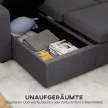 Állítható kanapéágy, L alakú vendégkanapé ágyfunkcióval, tárolóhellyel, párnákkal, nappaliba, vendégszobába, sötétszürke