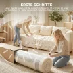 3-Sitzer-Sofa, 260 cm Chenille-Sofa mit breiter Sitzfläche, Federkernpolsterung, hochdichtem Schaumstoff, 3 Kissen creme