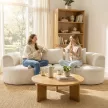 3-Sitzer-Sofa, 260 cm Chenille-Sofa mit breiter Sitzfläche, Federkernpolsterung, hochdichtem Schaumstoff, 3 Kissen creme