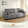 218 cm-es 3 személyes kanapé, modern kordbársony kanapé zsákrugós kárpitozással, széles karfákkal és 2 párnával, világosszürke