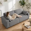 218 cm-es 3 személyes kanapé, modern kordbársony kanapé zsákrugós kárpitozással, széles karfákkal és 2 párnával, világosszürke