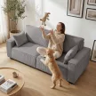 218 cm-es 3 személyes kanapé, modern kordbársony kanapé zsákrugós kárpitozással, széles karfákkal és 2 párnával, világosszürke
