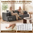 3 személyes kanapé, Cloud kanapé zseníliából, vastag rugós kárpitozással, széles és mély ülőfelülettel, széles karfákkal, párnákkal, szürke