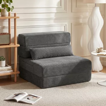   Padlófotel háttámlával, Cord Boneless Cloud összecsukható kanapéágy vastag párnázattal, sötétszürke