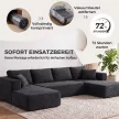 Moduláris U-alakú kanapé 2 heverővel, kordbársony kanapéágy nagy sűrűségű habbal és rugós kárpitozással, sötétszürke