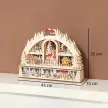 Karácsonyi falu LED világítással, 45 cm-es karácsonyi város hóemberrel, rénszarvassal és fákkal, natúr fa