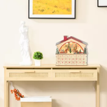   Adventi naptár töltelékkel, 24 fiókkal és rekesszel, karácsonyi naptár LED-es fényekkel, natúr fa, 36 x 10 x 34 cm