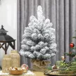  Mini Künstlicher Weihnachtsbaum 60 cm Tannenbaum künstlich mit Schnee, 72 Spitzen 6 Tannenzapfen Zementbasis