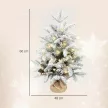 Mini 60 cm-es karácsonyfa 35 LED égővel, hóeffektussal, mini asztali fa fenyőtobozokkal, műfenyő karácsonyi dekorációhoz, fehér