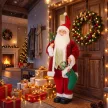  120 cm singender & tanzender Weihnachtsmann, stehende animierte Weihnachtsfigur mit Strumpf, Sack, per Sound/Berührung aktiviert