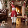  Singender Skifahrer-Weihnachtsmann, 65 cm, animierte Weihnachtsfigur mit Skiern, Stöcken und Sound-/Berührungsaktivierung
