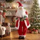  Singender & tanzender Weihnachtsmann, 120 cm, stehende animierte Weihnachtsfigur mit Girlande & Sack, per Sound/Berührung aktiviert