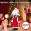  Singender & tanzender Weihnachtsmann, 120 cm, stehende animierte Weihnachtsfigur mit Girlande & Sack, per Sound/Berührung aktiviert