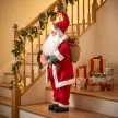  Singender & tanzender Weihnachtsmann, 120 cm, stehende animierte Weihnachtsfigur mit Girlande & Sack, per Sound/Berührung aktiviert