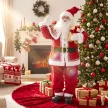  Lebensgroßer singender Weihnachtsmann 150 cm, animierte Musikfigur mit drehendem Kopf, winkender Hand und Geschenk
