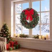 Karácsonyi koszorú 60 cm-es ajtókoszorú Crestwood lucfenyő mintával, masnival, 50 LED-del, 140 ágvéggel, 8 világítási móddal