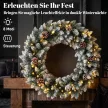 Karácsonyi koszorú 60 cm, világító ajtókoszorú 50 LED-del, fenyőtobozok, műhó karácsonyra, adventre, bejárati ajtóra