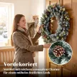 Karácsonyi koszorú 60 cm, világító ajtókoszorú 50 LED-del, fenyőtobozok, műhó karácsonyra, adventre, bejárati ajtóra